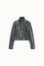 Blouson court éco-cuir craquelé à plat – Gris plomb – Imperial Femme
