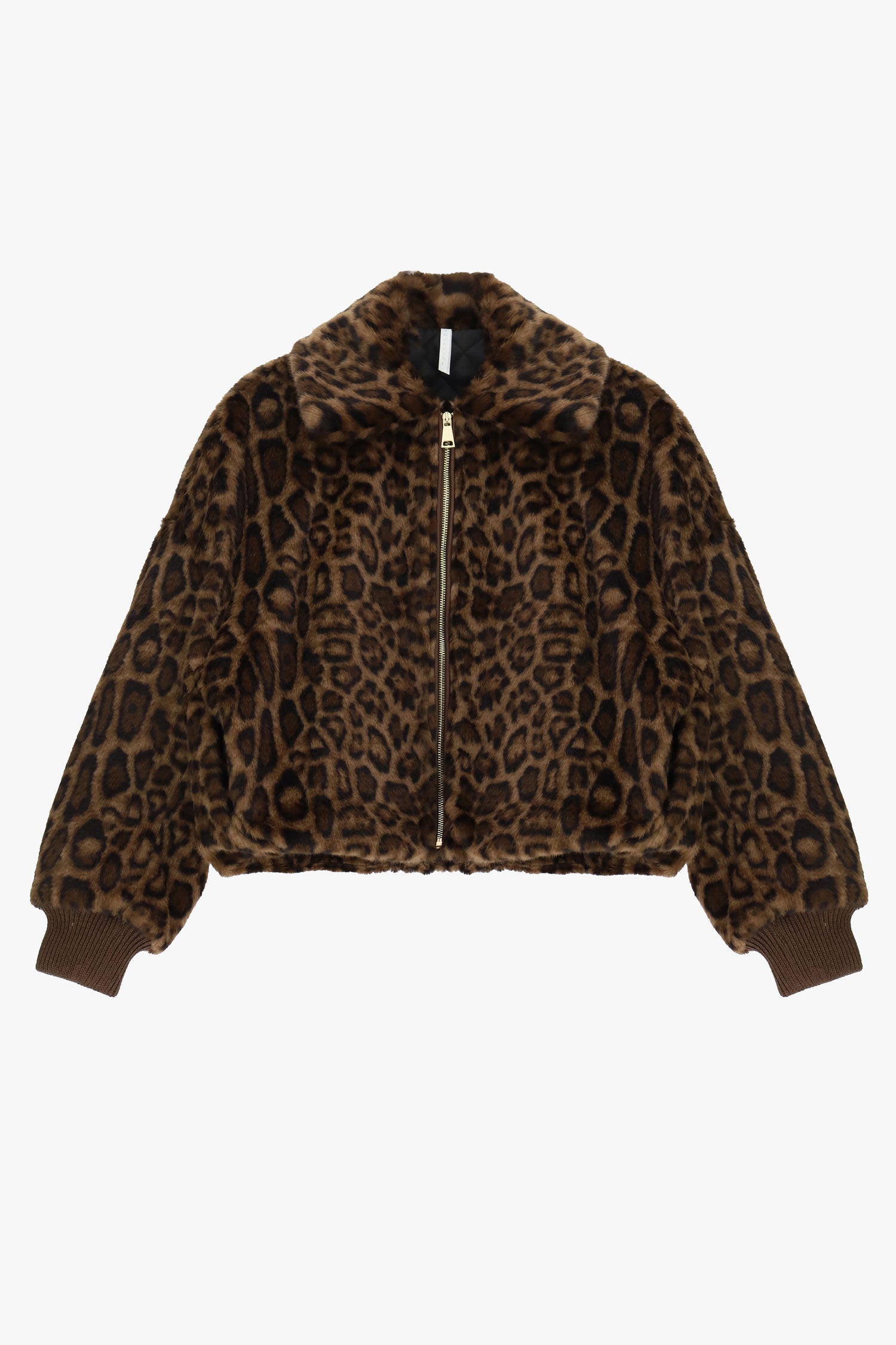 Blouson en fausse fourrure léopard à col chemise à plat – Imperial Femme