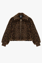 Blouson en fausse fourrure léopard à col chemise à plat – Imperial Femme
