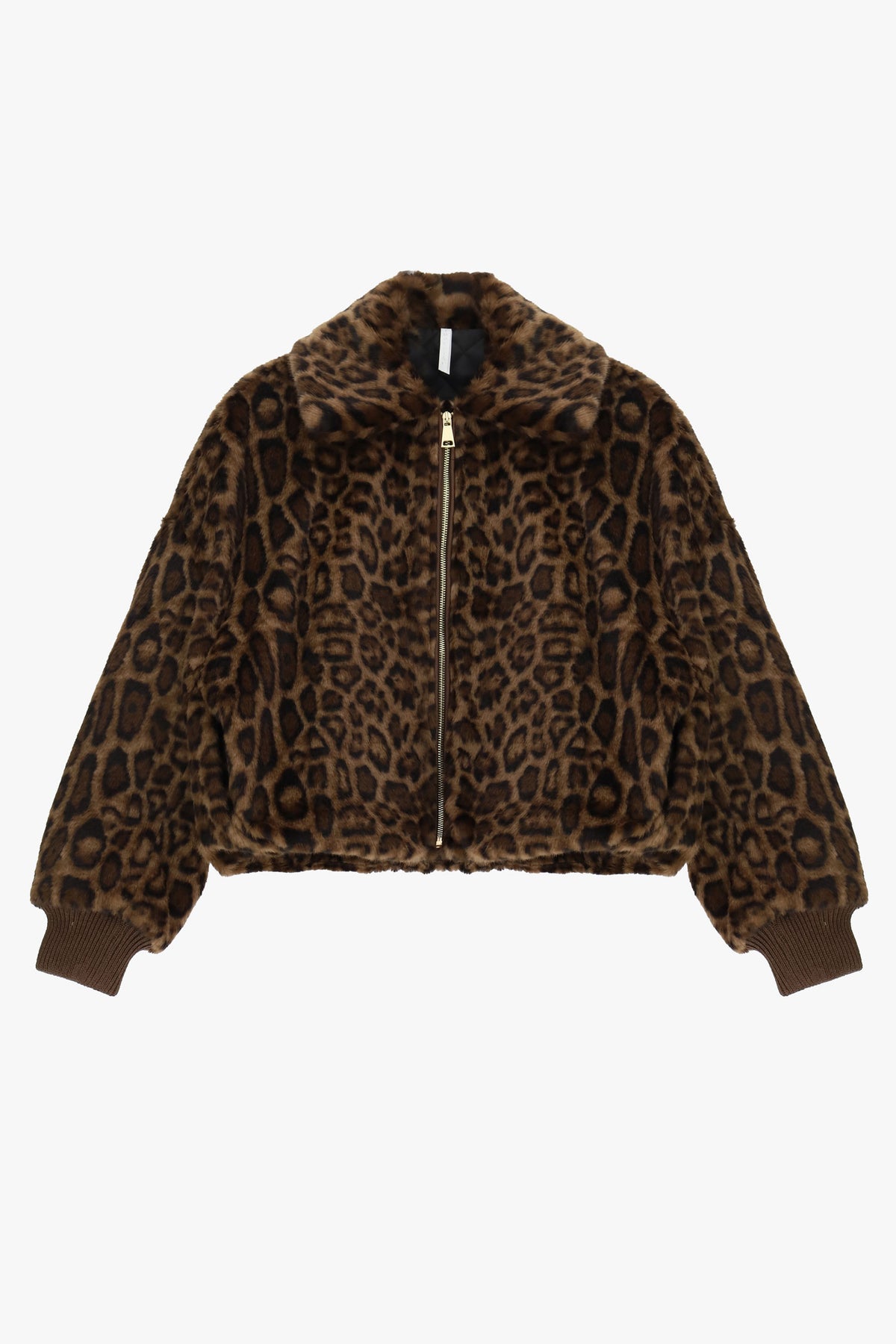 Blouson en fausse fourrure léopard à col chemise à plat – Imperial Femme