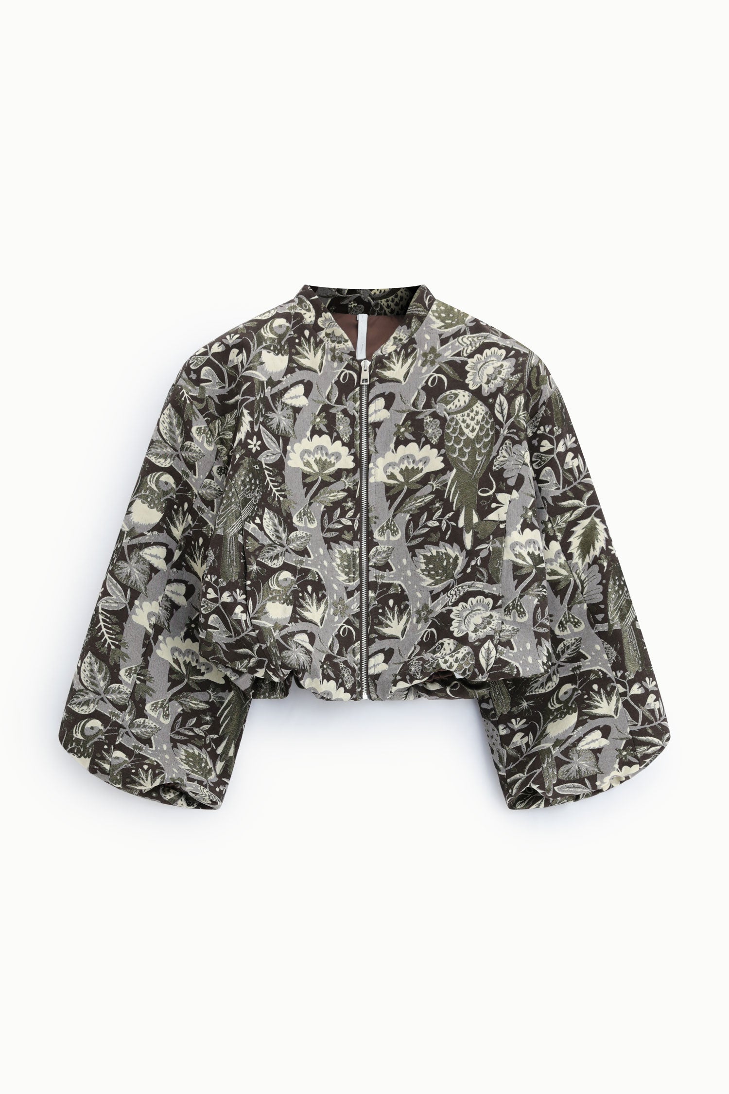 Blouson court zippé imprimé floral à manches ballon à plat – Imperial Femme