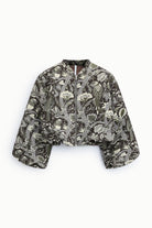 Blouson court zippé imprimé floral à manches ballon à plat – Imperial Femme