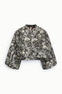 Blouson court zippé imprimé floral à manches ballon à plat – Imperial Femme
