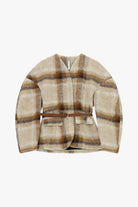 Veste ceinturée à carreaux en lainage à plat – Beige et marron – Imperial Femme