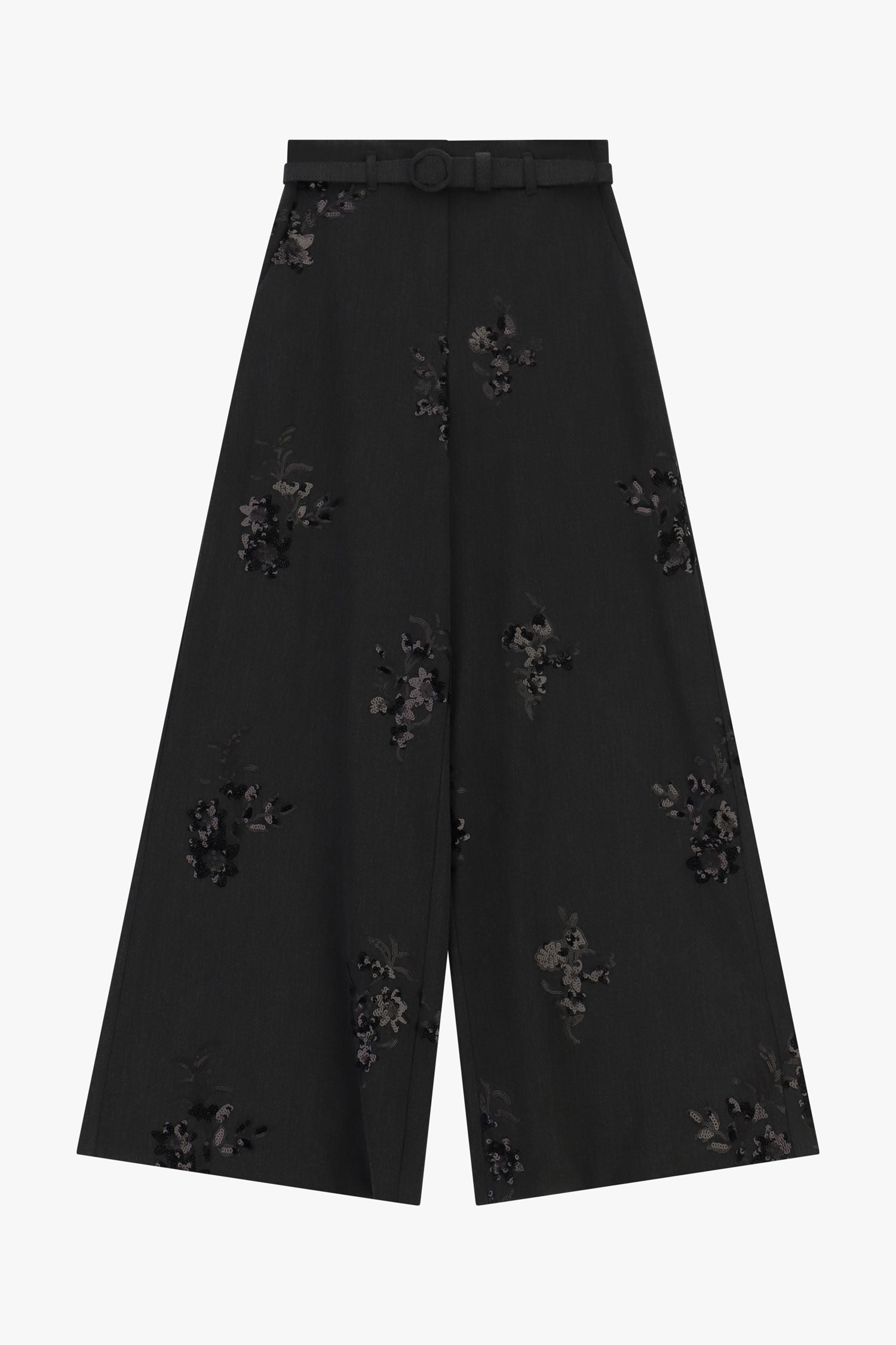 Pantalon large ceinturé à motif floral en relief à plat – Imperial Femme
