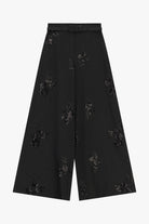 Pantalon large ceinturé à motif floral en relief à plat – Imperial Femme