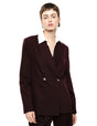 Veste croisée en draperie de tailleur portée, face – bordeaux – Imperial Femme