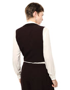 Gilet tailleur ajusté col châle en crêpe porté, profil – bordeaux – Imperial Femme
