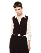 Gilet tailleur ajusté col châle en crêpe porté, dos – bordeaux – Imperial Femme