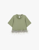 T-shirt à plumes en jersey point de Milan, à plat