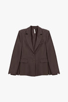 Blazer poches à rabat en crêpe fluide à plat – Marron – Imperial Femme