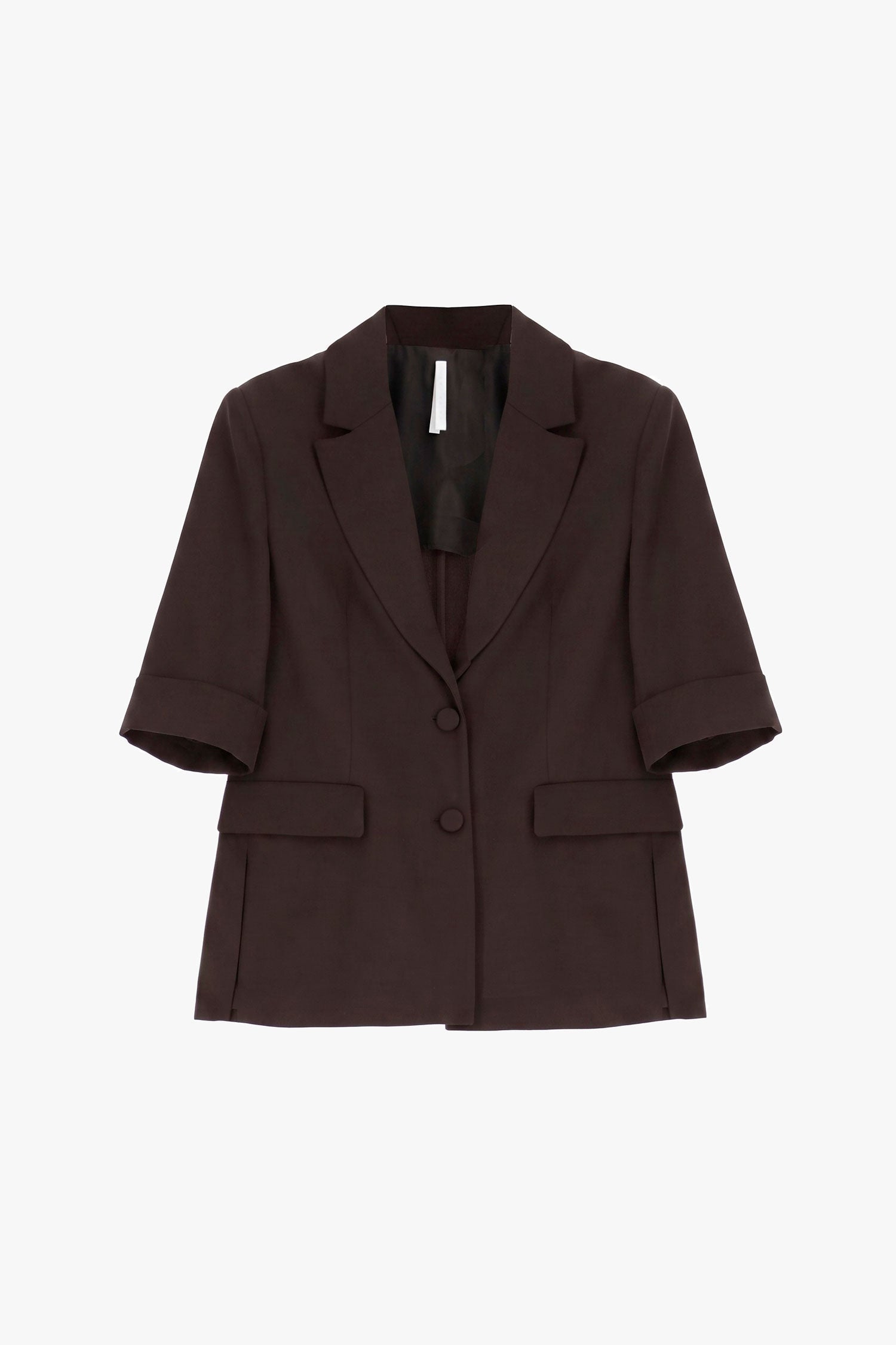 Blazer droit manches courtes col revers crantés à plat – Marron – Imperial Femme