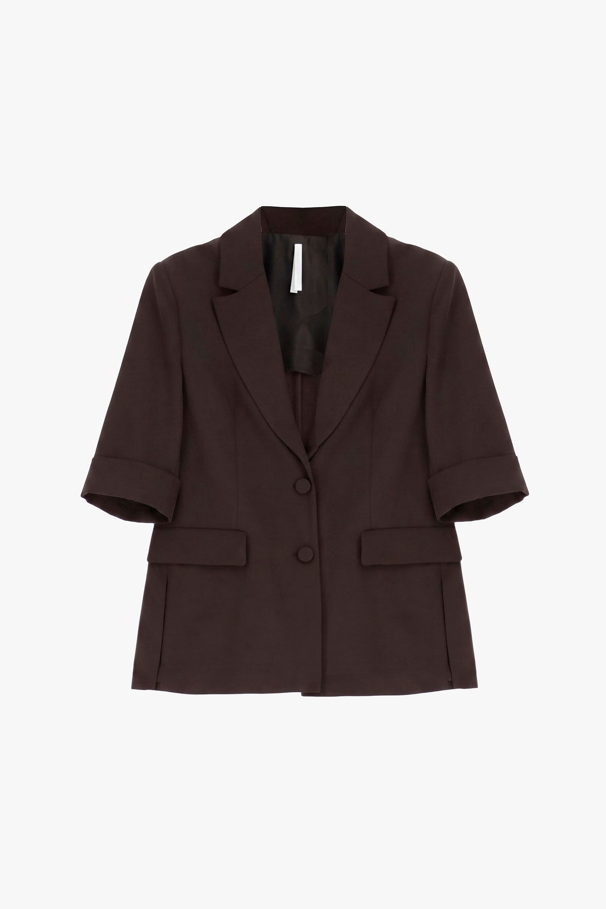 Blazer droit manches courtes col revers crantés à plat – Marron – Imperial Femme