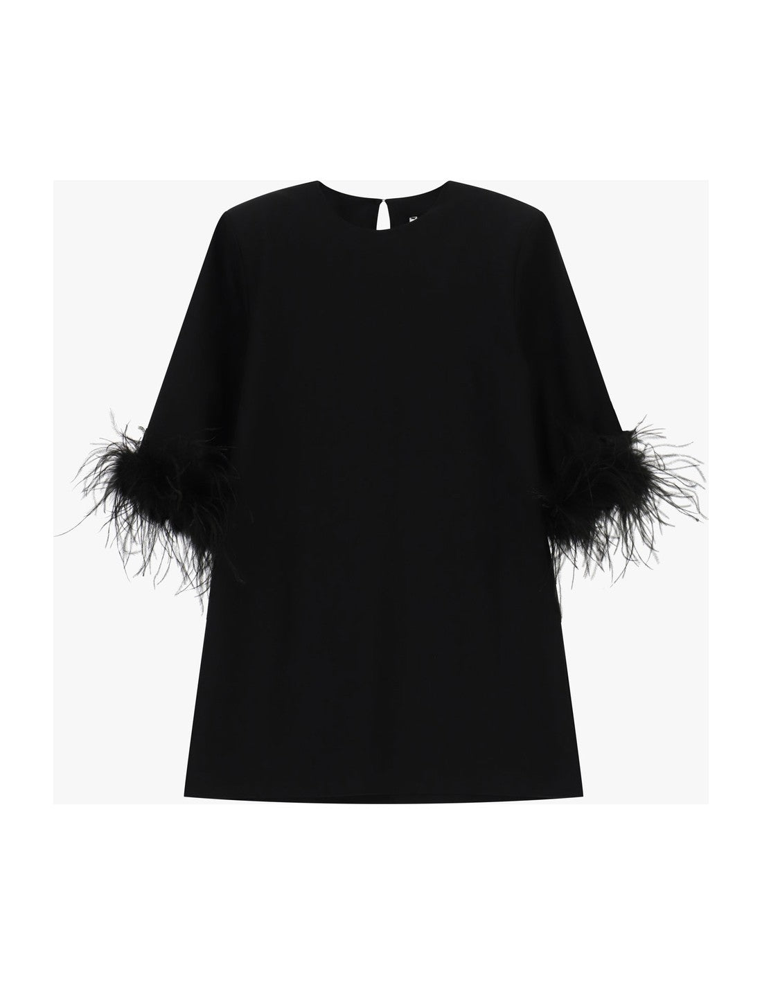 Robe courte droite à poignets en plumes à plat – Noir – Imperial Femme