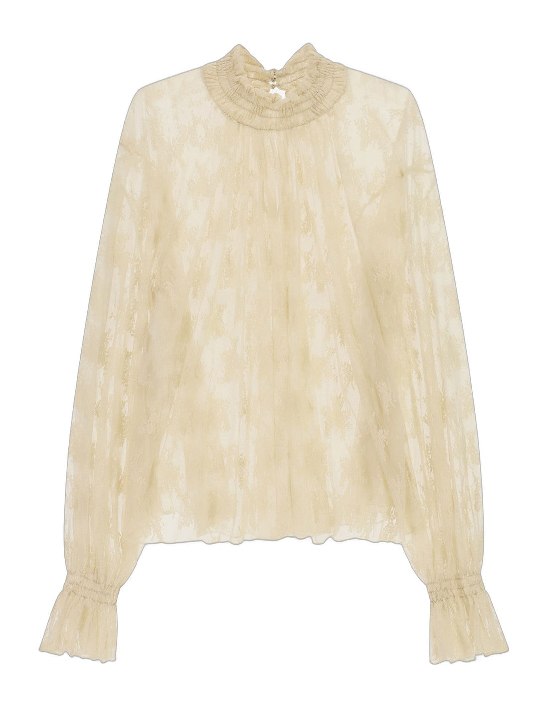 Blouse en tulle à motifs et col froncé – beige – Imperial Femme