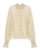Blouse en tulle à motifs et col froncé – beige – Imperial Femme
