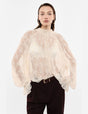 Blouse en tulle à motifs et col froncé – beige – Imperial Femme