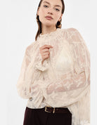 Blouse en tulle à motifs et col froncé – beige – Imperial Femme