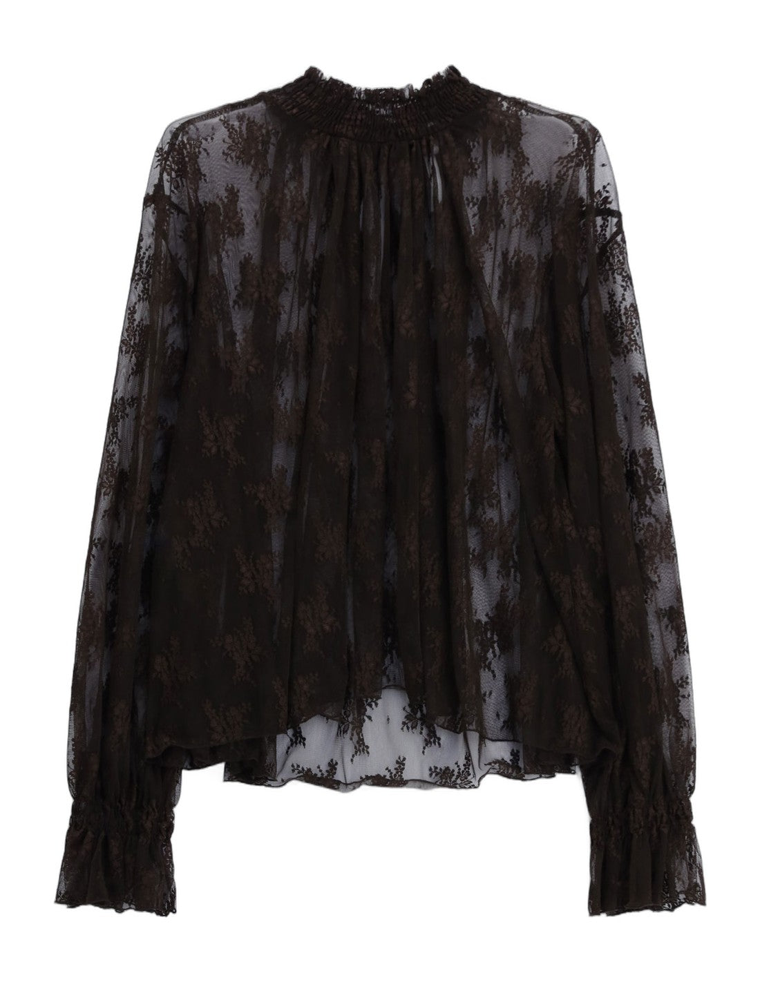 Blouse en tulle à motifs et col froncé – chocolat – Imperial Femme