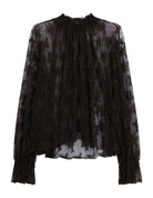 Blouse en tulle à motifs et col froncé – chocolat – Imperial Femme