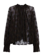 Blouse en tulle à motifs et col froncé – chocolat – Imperial Femme