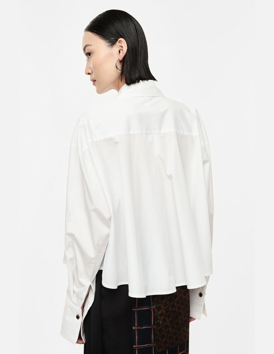 Chemise courte ample en coton à maxi poignets – blanc – Imperial Femme