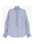 Chemise rayée à plastron volanté à plat – Bleu ciel et bordeaux – Imperial Femme