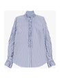 Chemise rayée à plastron volanté à plat – Bleu ciel et bordeaux – Imperial Femme