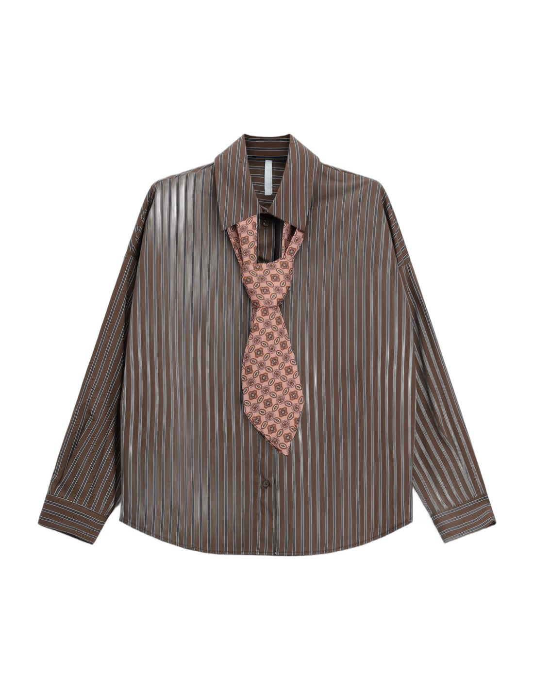Chemise ample à rayures avec cravate imprimée – chocolat – Imperial Femme