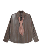 Chemise ample à rayures avec cravate imprimée – chocolat – Imperial Femme