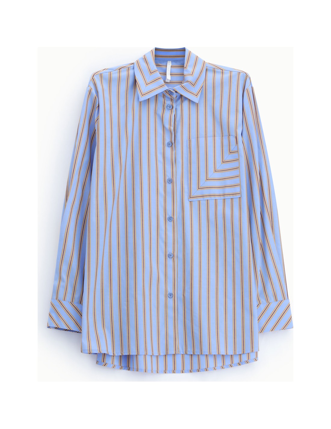 Chemise oversize rayée en coton à poche à plat – Bleu ciel – Imperial Femme