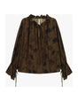 Blouse fluide imprimé fleuri à col volanté à plat – Vert olive – Imperial Femme