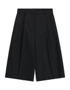 Bermuda large à pinces en drap sergé – noir – Imperial Femme