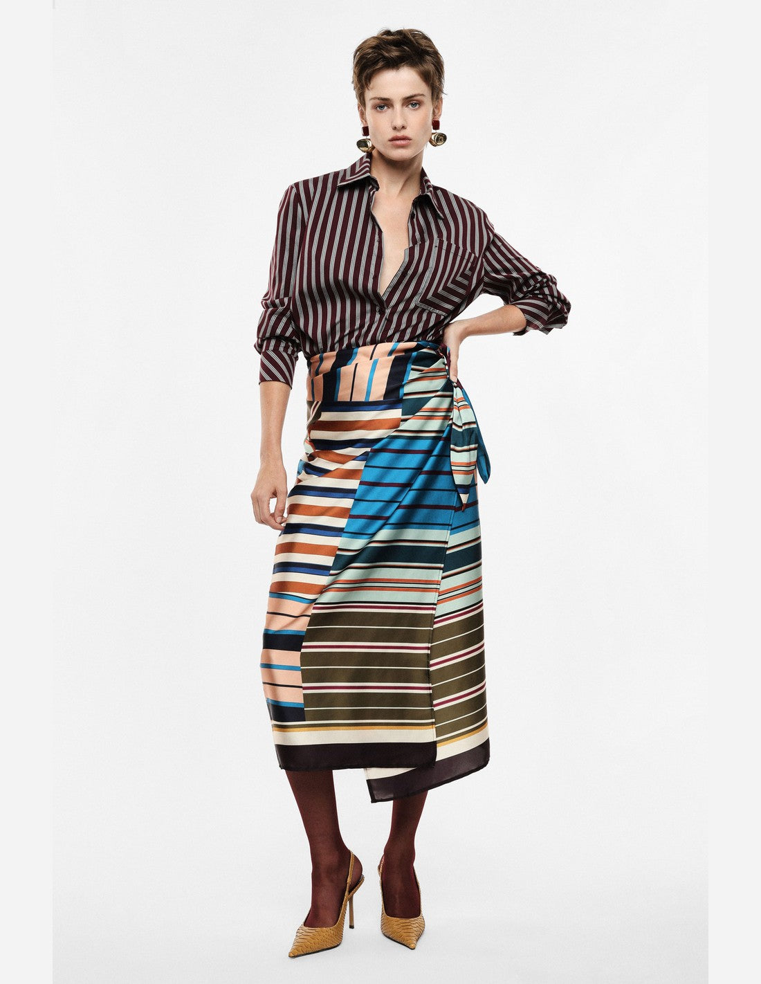 Jupe longue à rayures multicolores nouée sur le côté – multicolore – Imperial Femme