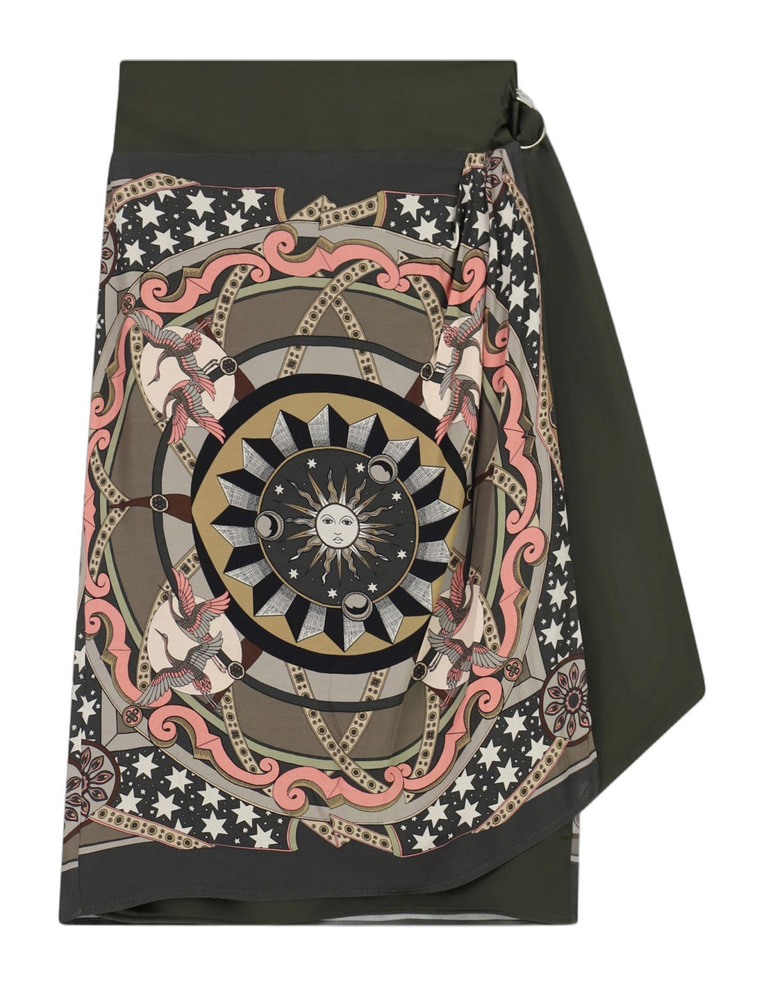 Jupe portefeuille imprimé foulard – kaki et beige – Imperial Femme