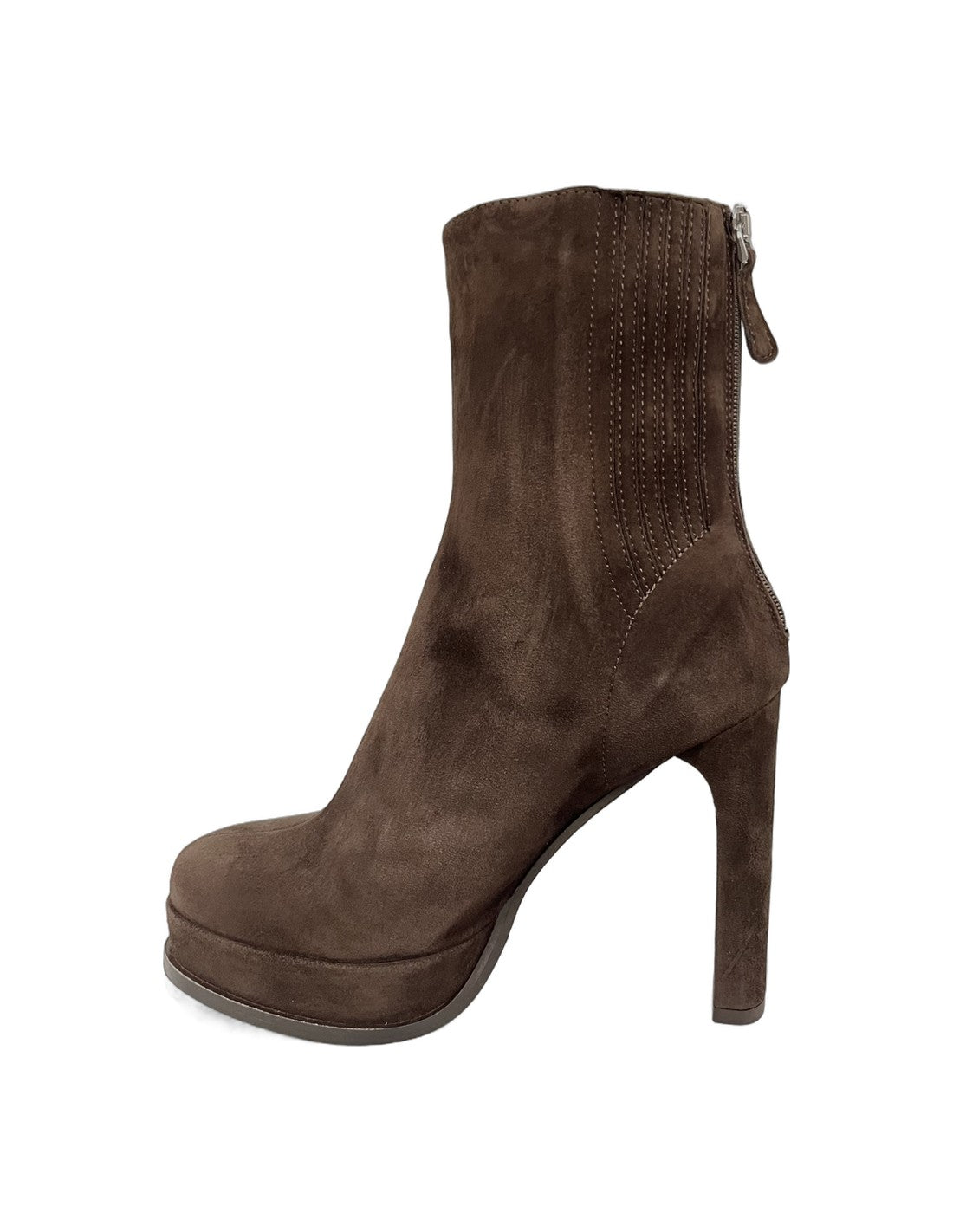 Bottines plateforme en veau velours, profil avec zip au dos – chocolat – Imperial Femme