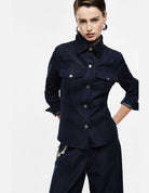 Veste chemise en toile denim boutons métal – bleu denim – Imperial Femme