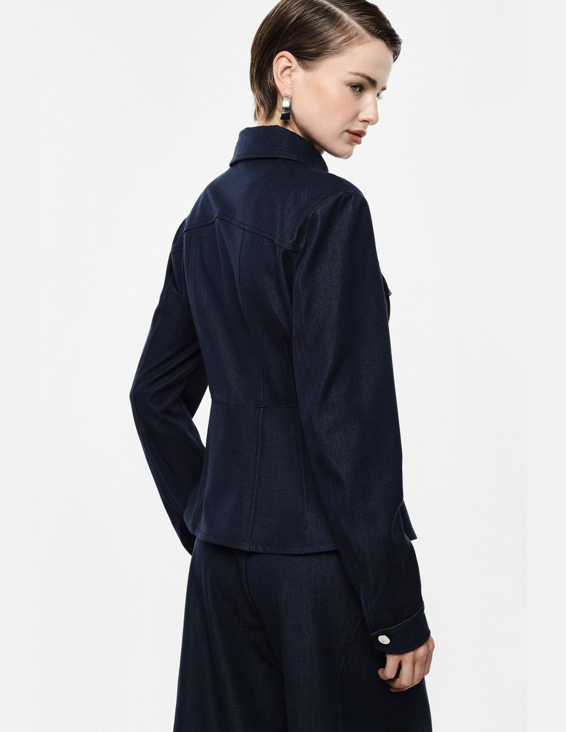 Veste chemise en toile denim boutons métal – bleu denim – Imperial Femme
