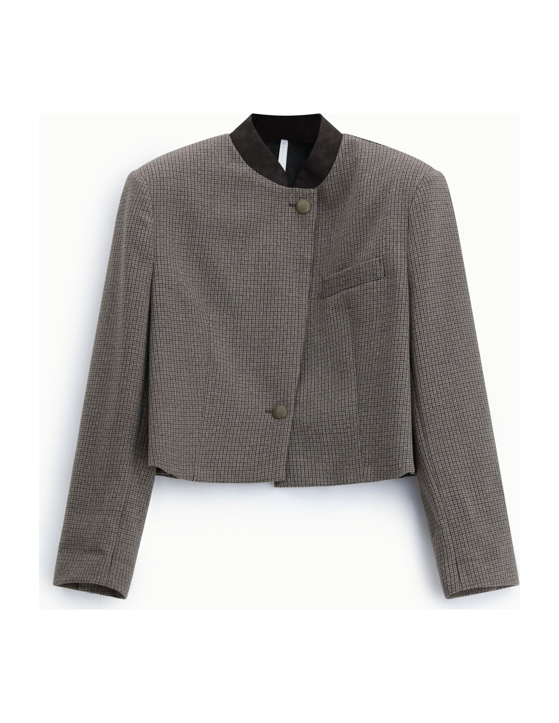 Veste courte épaulée à col contrasté à plat – Taupe et noir – Imperial Femme