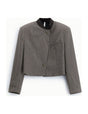 Veste courte épaulée à col contrasté à plat – Taupe et noir – Imperial Femme