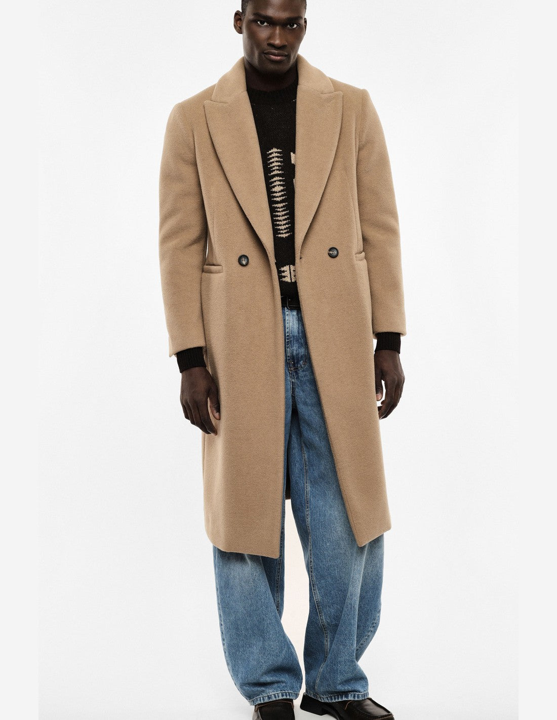 Manteau long croisé à revers – camel – Imperial Homme