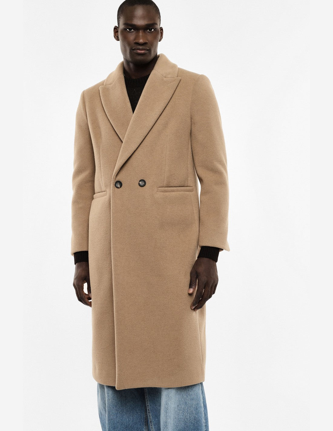 Manteau long croisé à revers – camel – Imperial Homme