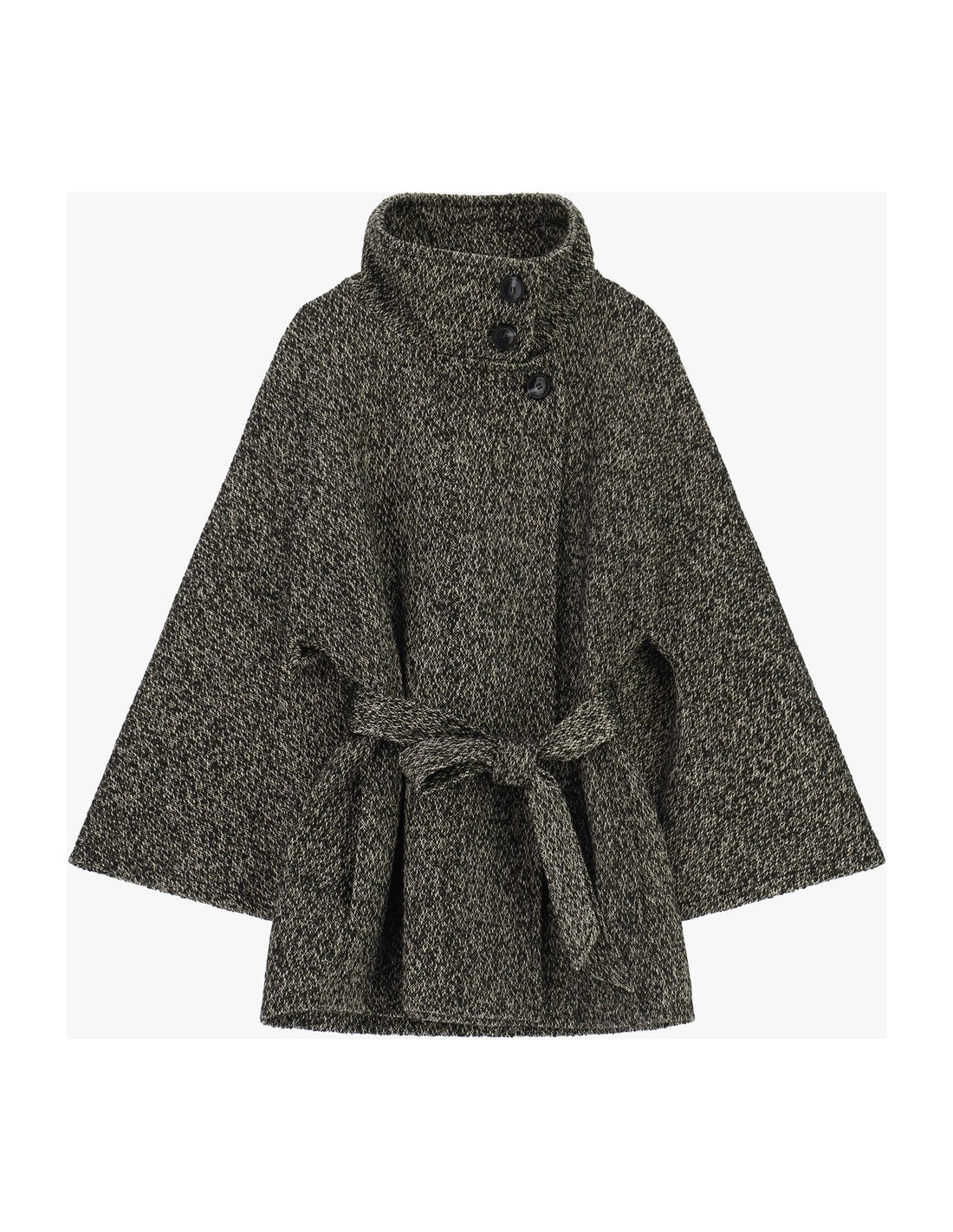 Manteau cape ceinturé à col montant à plat – Noir et beige – Imperial Femme
