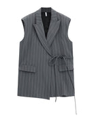 Gilet sans manches croisé à rayures tennis – gris – Imperial Femme