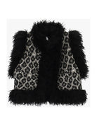 Gilet léopard bordé de fausse fourrure à plat – Beige et noir – Imperial Femme