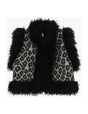 Gilet léopard bordé de fausse fourrure à plat – Beige et noir – Imperial Femme