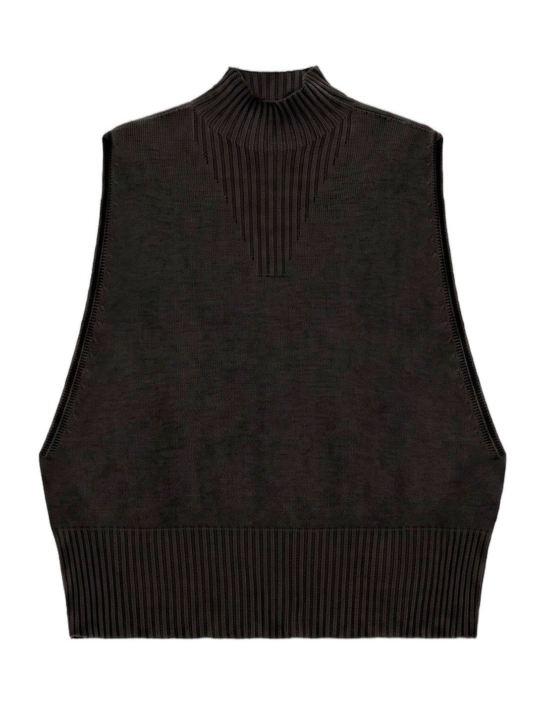Pull sans manches à col montant côtelé – noir – Imperial Femme