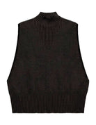 Pull sans manches à col montant côtelé – noir – Imperial Femme
