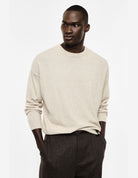 Pull col rond en maille laine mélangée – beige – Imperial Homme