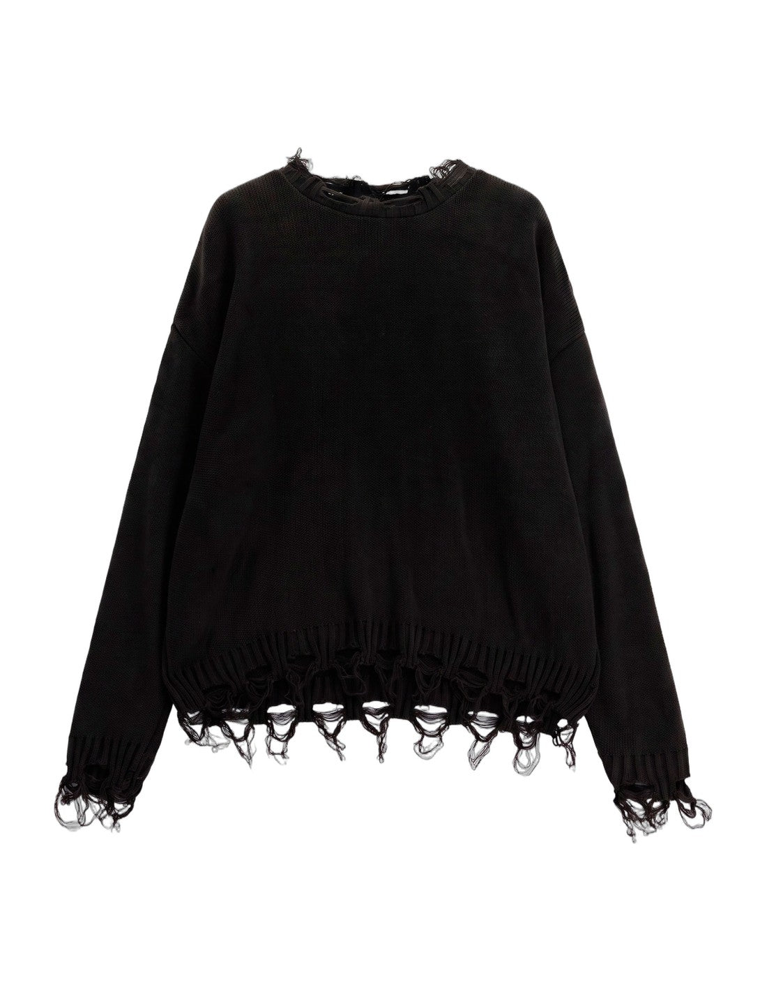 Pull col rond à bords effilochés – noir – Imperial Homme